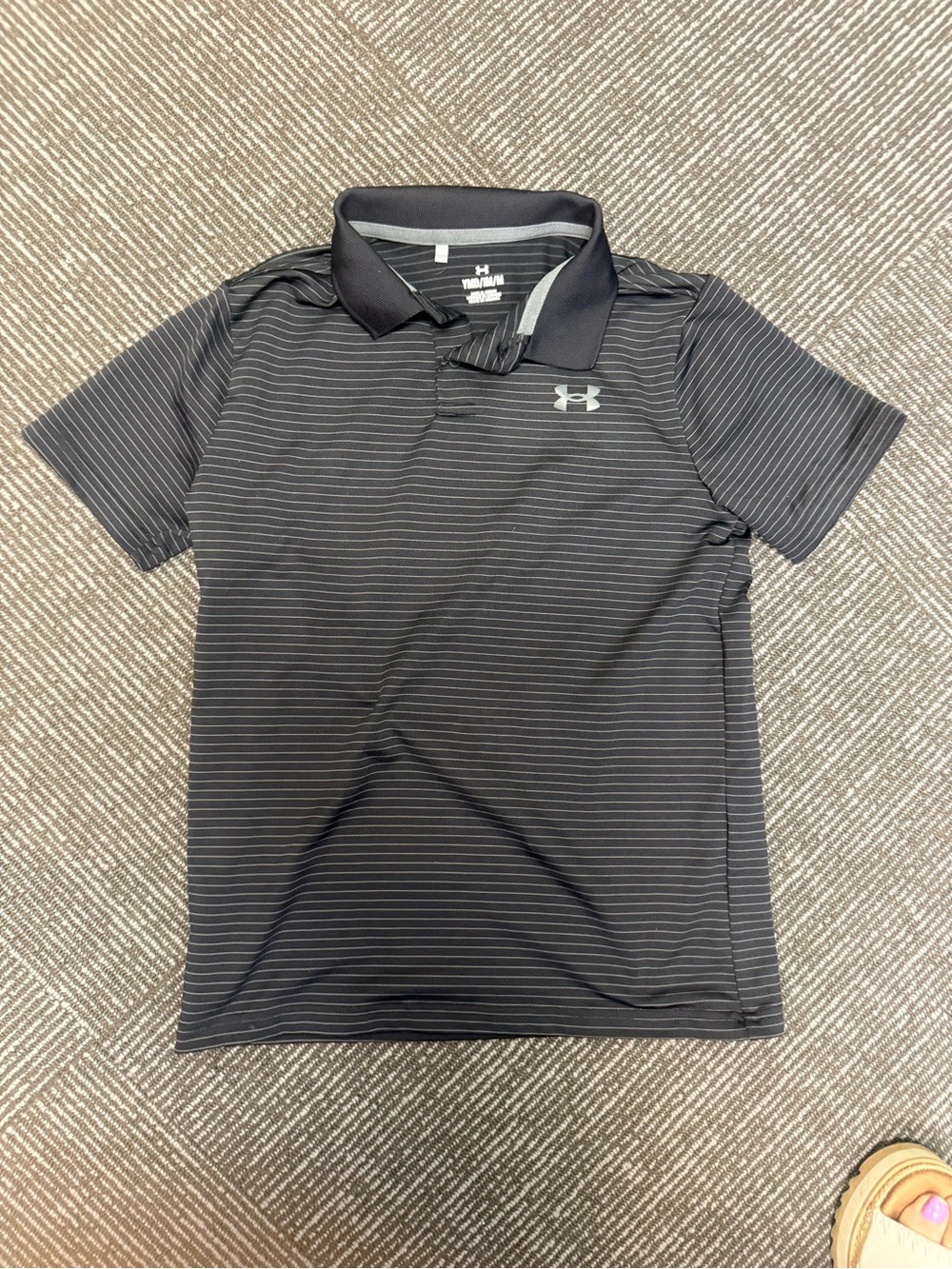 Under Armour Youth M Black Polo with Thin Gray Stripes